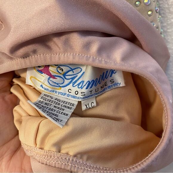 Glamour solo dance costume blush pink rhinestone custom stoned lyrical XLC child - Picture 14 of 15